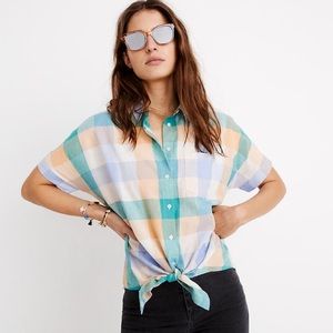 Madewell Plaid tie front button down top